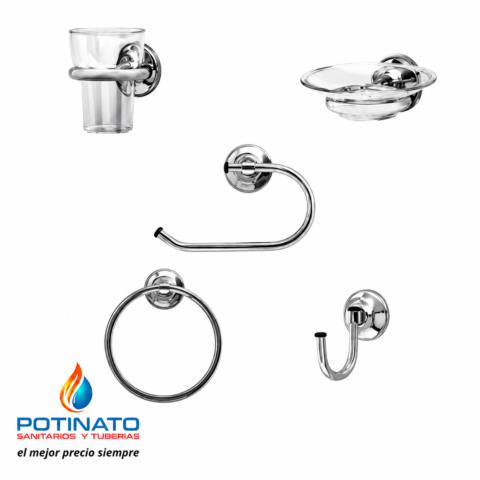 JUEGO ACCESORIOS BAÑO NACIONAL CROMO 5 PIEZAS
