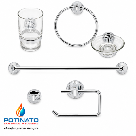 JUEGO ACCESORIOS BAÑO TAURO CROMO 6 PIEZAS
