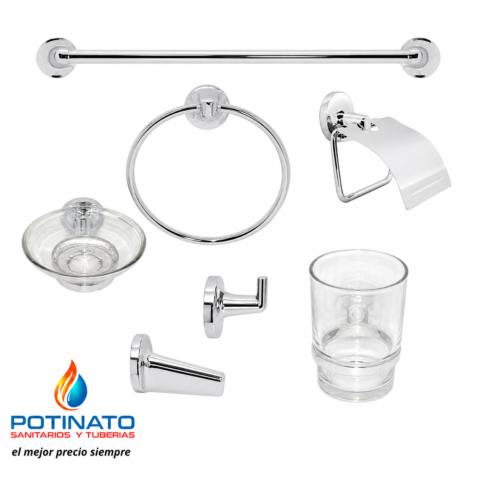 JUEGO ACCESORIOS BAÑO TAURO CROMO 7 PIEZAS