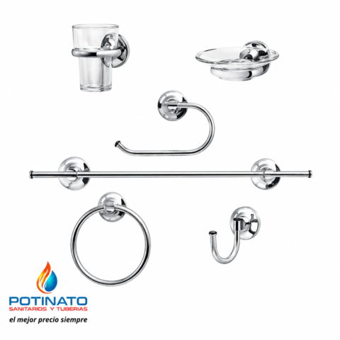 JUEGO ACCESORIOS BAÑO NACIONAL CROMO 6 PIEZAS